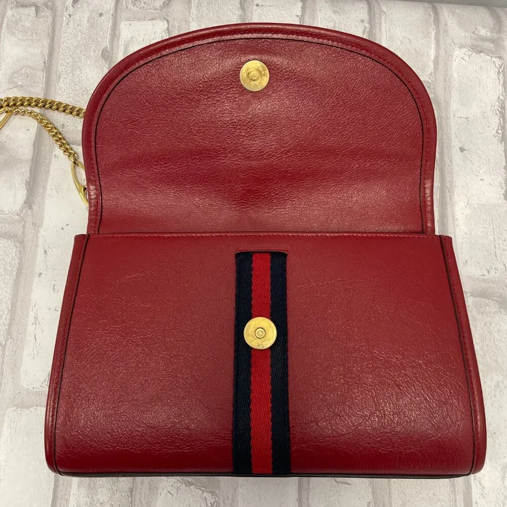 Gucci Rajah Web Chain Shoulder Bag in Red Leather - Small - Preowned - Picture 10 of 15